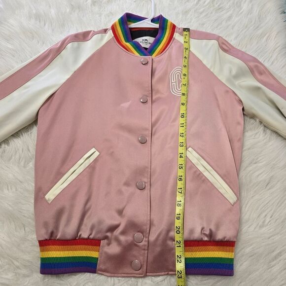 COACH Rainbow Bomber Satin Souvenir Jacket Pearl Pink Size XS - Picture 12 of 14